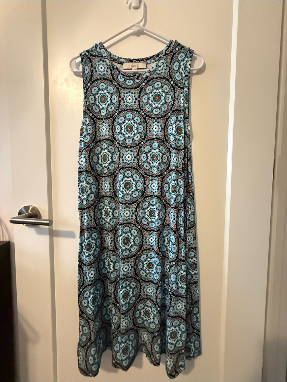 LOFT Blue and Black Geometric Sleeveless Dress